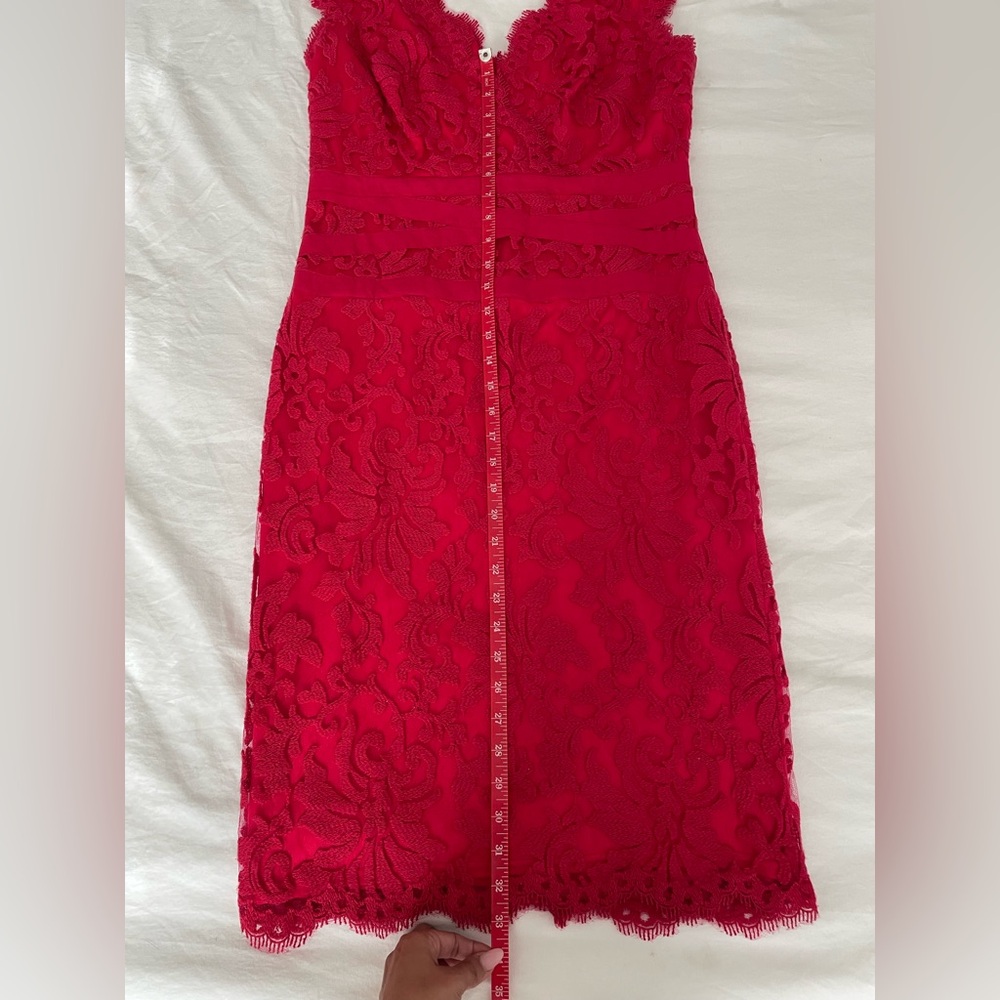 Tadashi Shoji Vibrant Red Lace Midi Dress - Picture 7 of 9